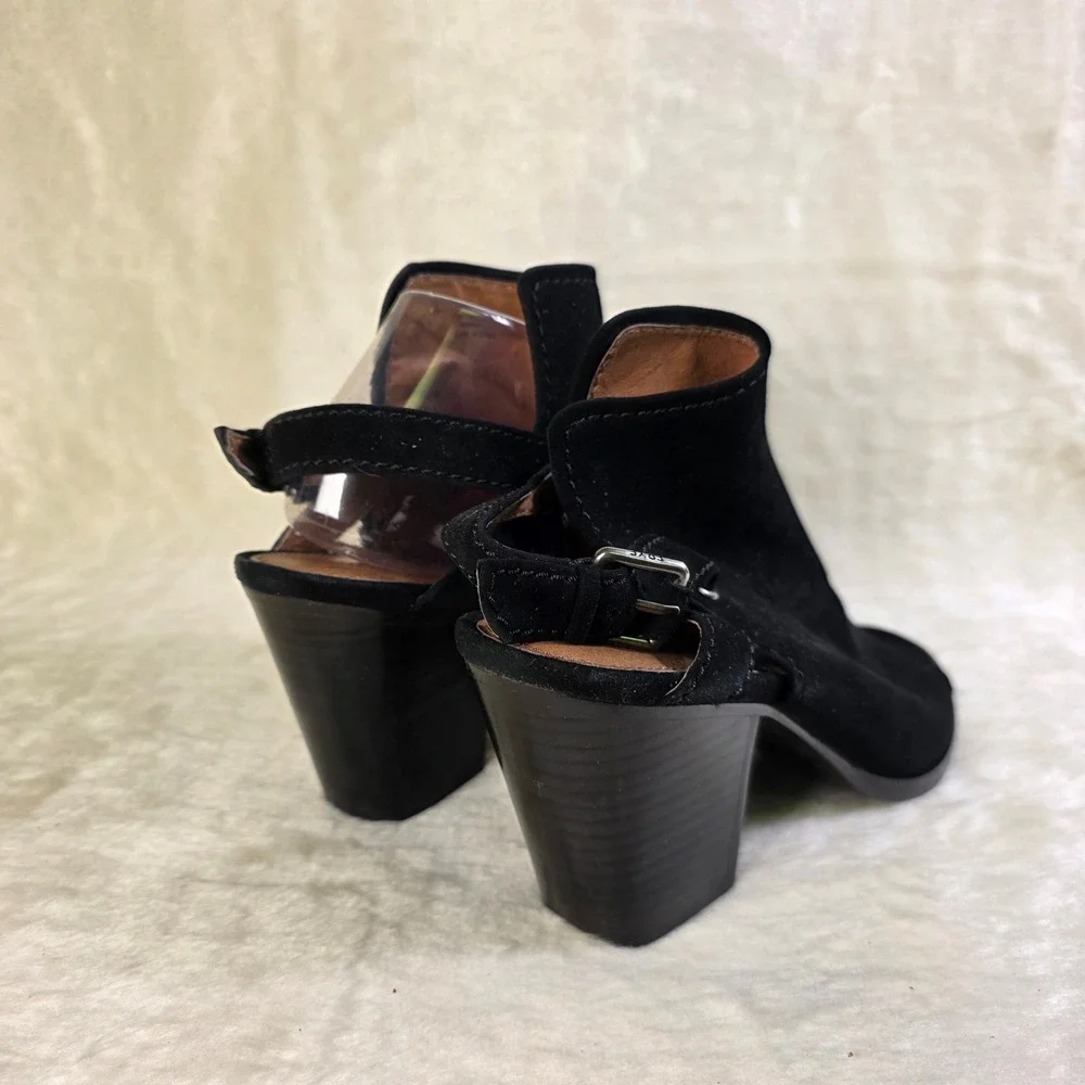 Frye Suede Peep Toe Slingback Booties Black Block Heel Women 10M Excellent